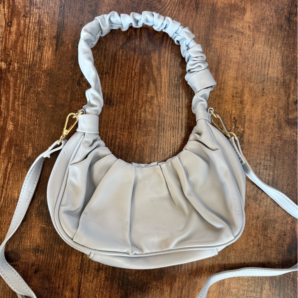 Soft Gathered Shoulder Bag in Light Gray